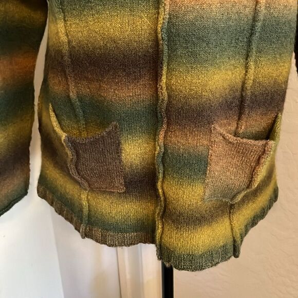 Flax Stripe Merino Wool Blend Multi Colors Pockets Pullover Sweater Boho Casual - Picture 7 of 8